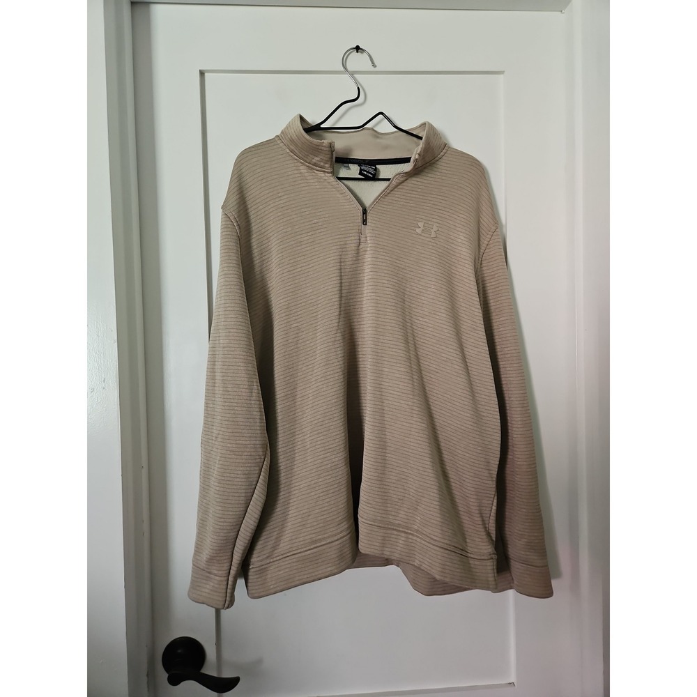 Under Armour Golf Pullover Mens XXL 2XL Storm Waffle Knit Tan Beige 1/4 Zip